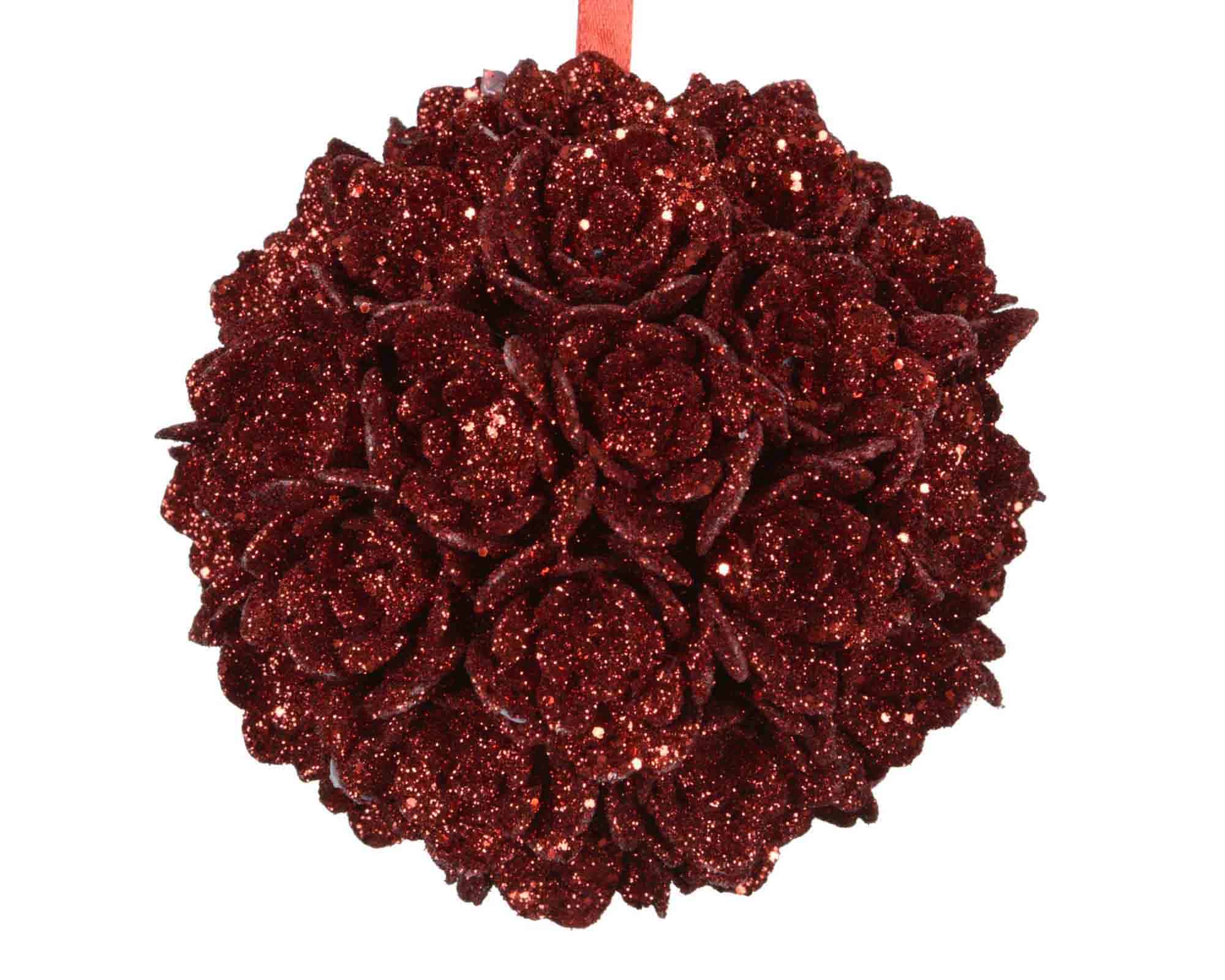 Pendente con Rose Rosse e Glitter D10cm in Poliestere