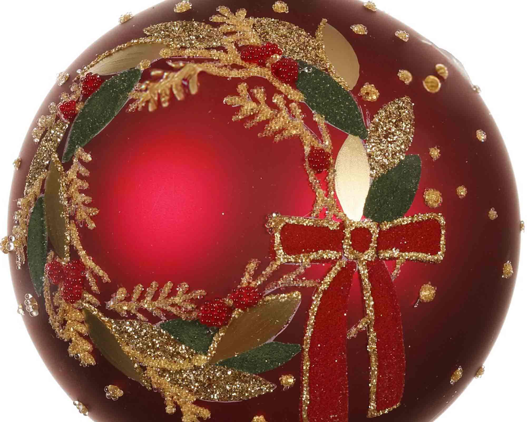 Sfera Rosso e Verde con Corona Decorativa Dorata Assortito D8cm in Vetro - immagine 2