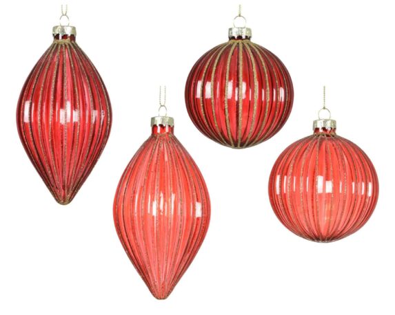 Sfera Costine ROsso con Glitter Decorati Decorativi D8cm in Vetro