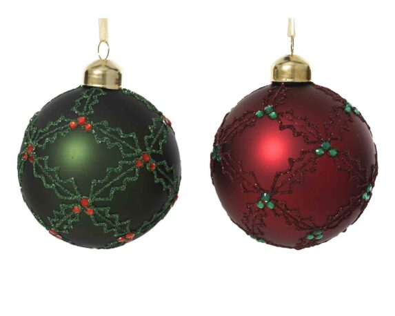 Sfera Trama con Glitter e Strass Decorativi Assortito D8cm in Vetro