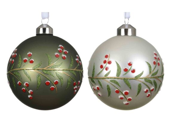 Sfera Enmel con Bacche Rosse Decorative D10cm in Vetro