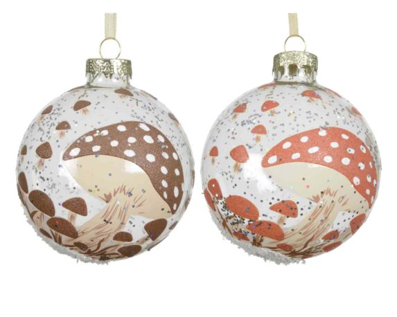 Sfera Trasparente con Funghi Assortito D8cm in Vetro