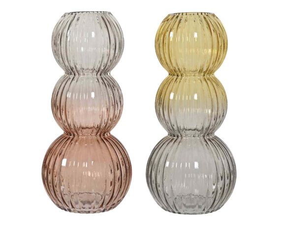 Vaso Bubble Costine Moderno e Elegante Assortito D15x33h in Vetro