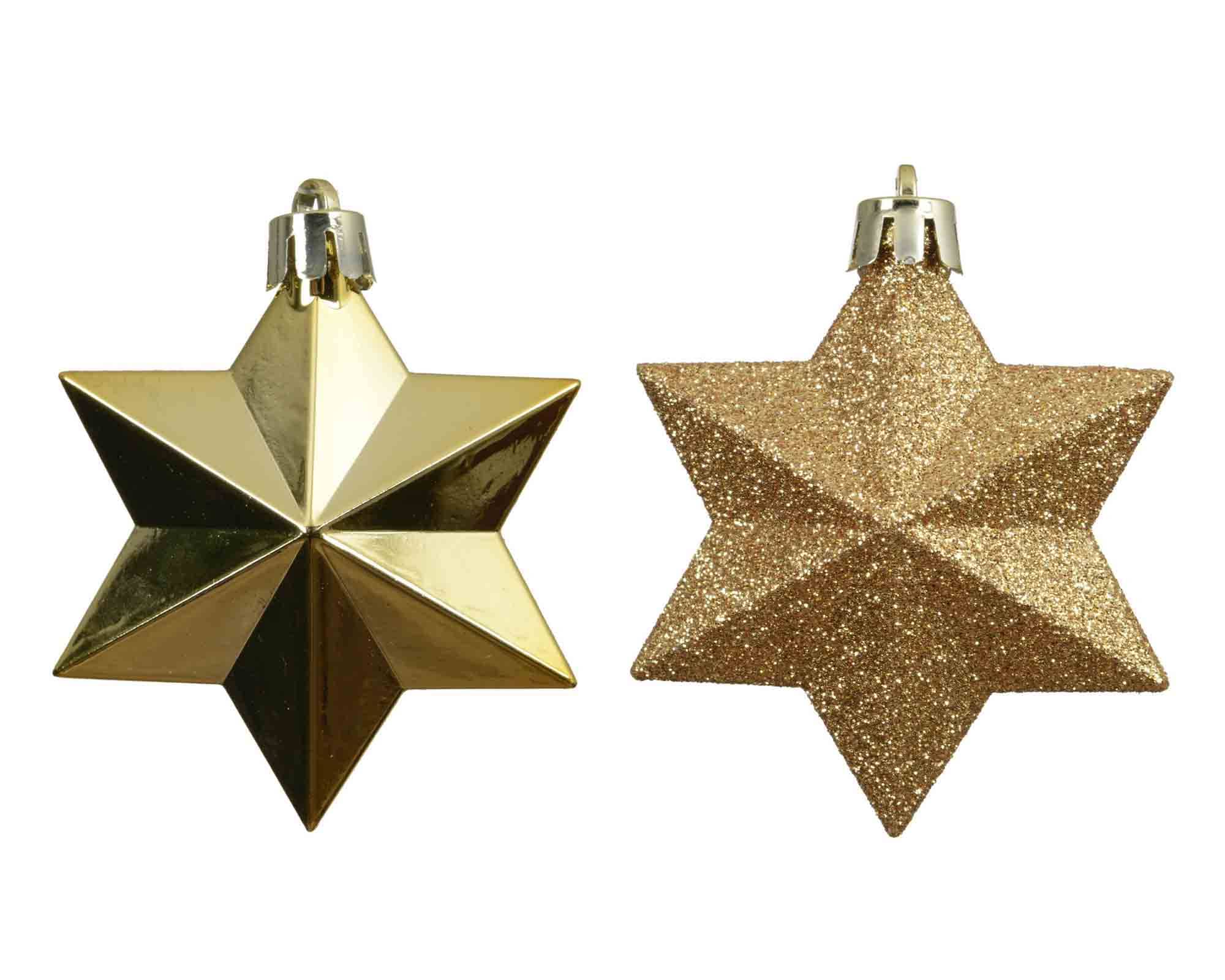 Set 12 Pz Pendenti a Stella Dorato Assortito 9x9x12cm in Poliestere - immagine 2