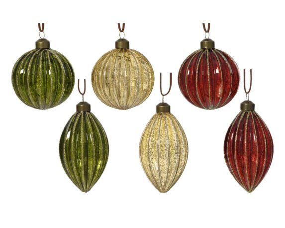 Sfera o Pendente Costine e Glitter Assortito D8cm in Vetro