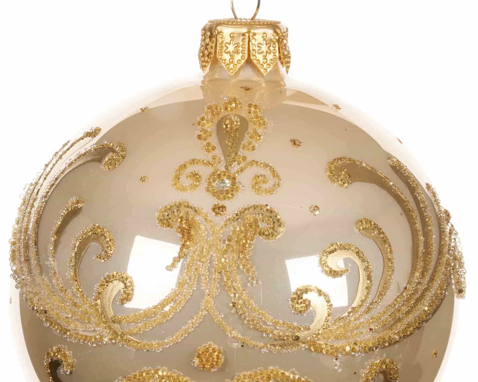 Sfera Damasco Glitterato Color Perla D8cm in Vetro - immagine 2