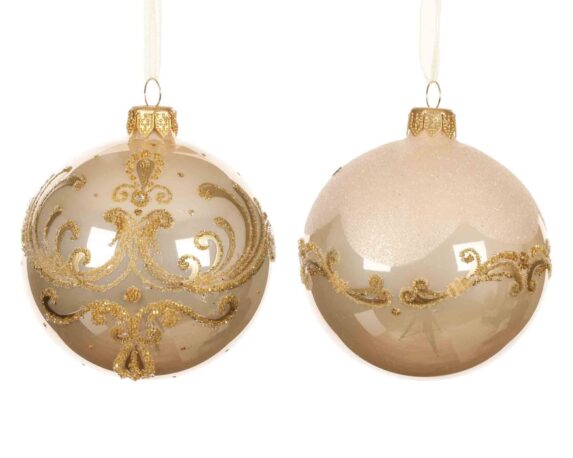 Sfera Damasco Glitterato Color Perla D8cm in Vetro