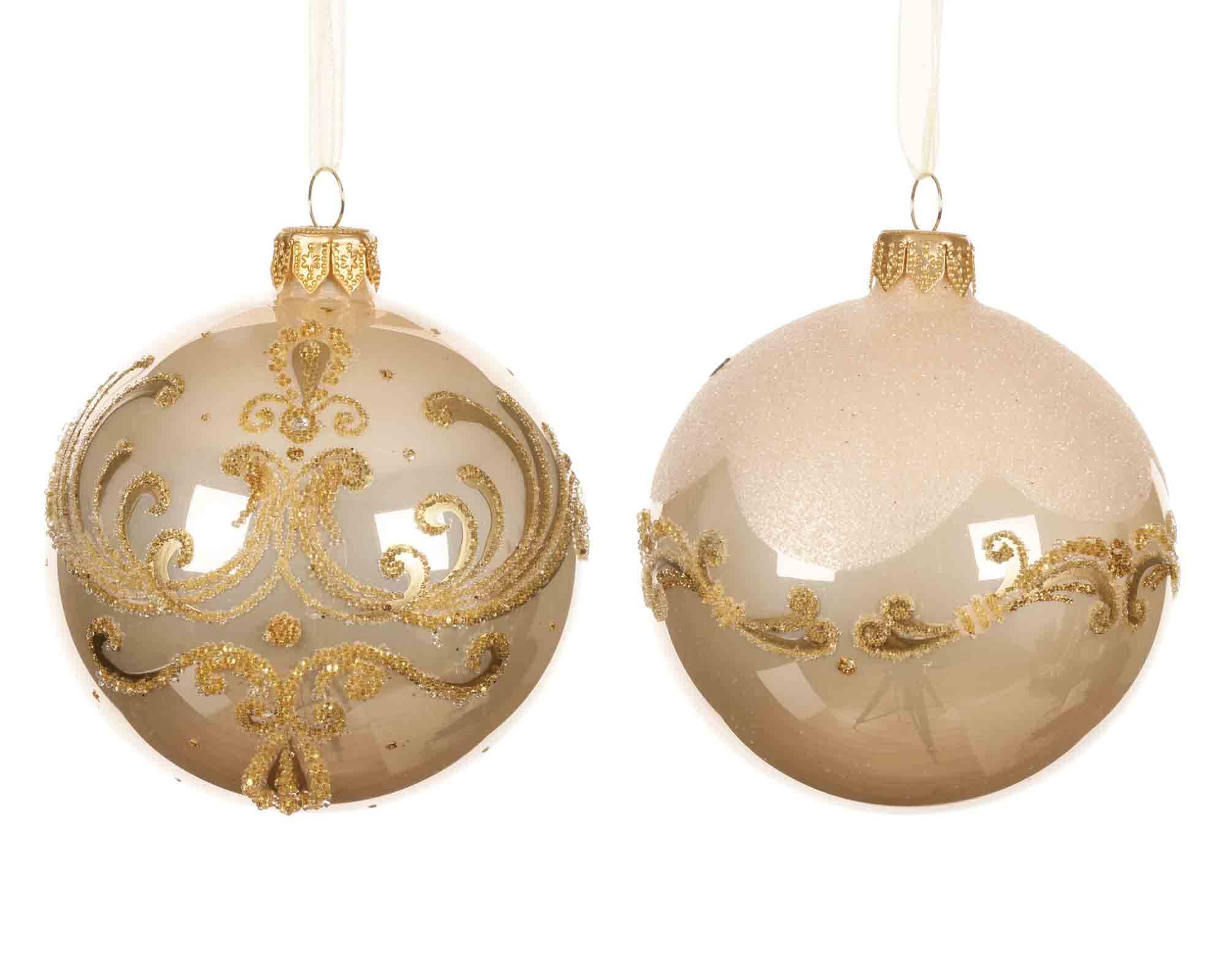 Sfera Damasco Glitterato Color Perla D8cm in Vetro