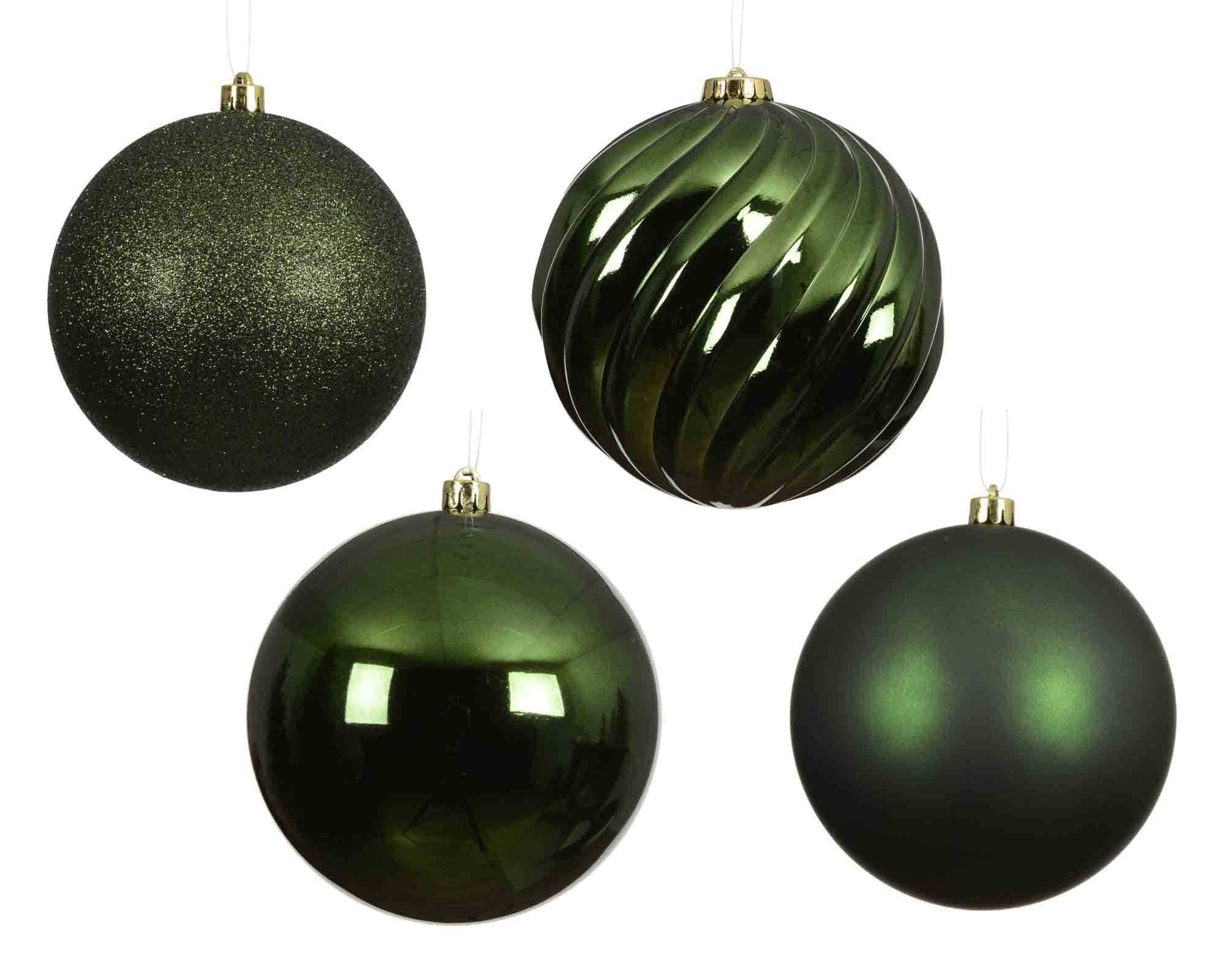 Set 4 Pz Sfere Verde Scuro Assortito D14cm in Plastica - immagine 2