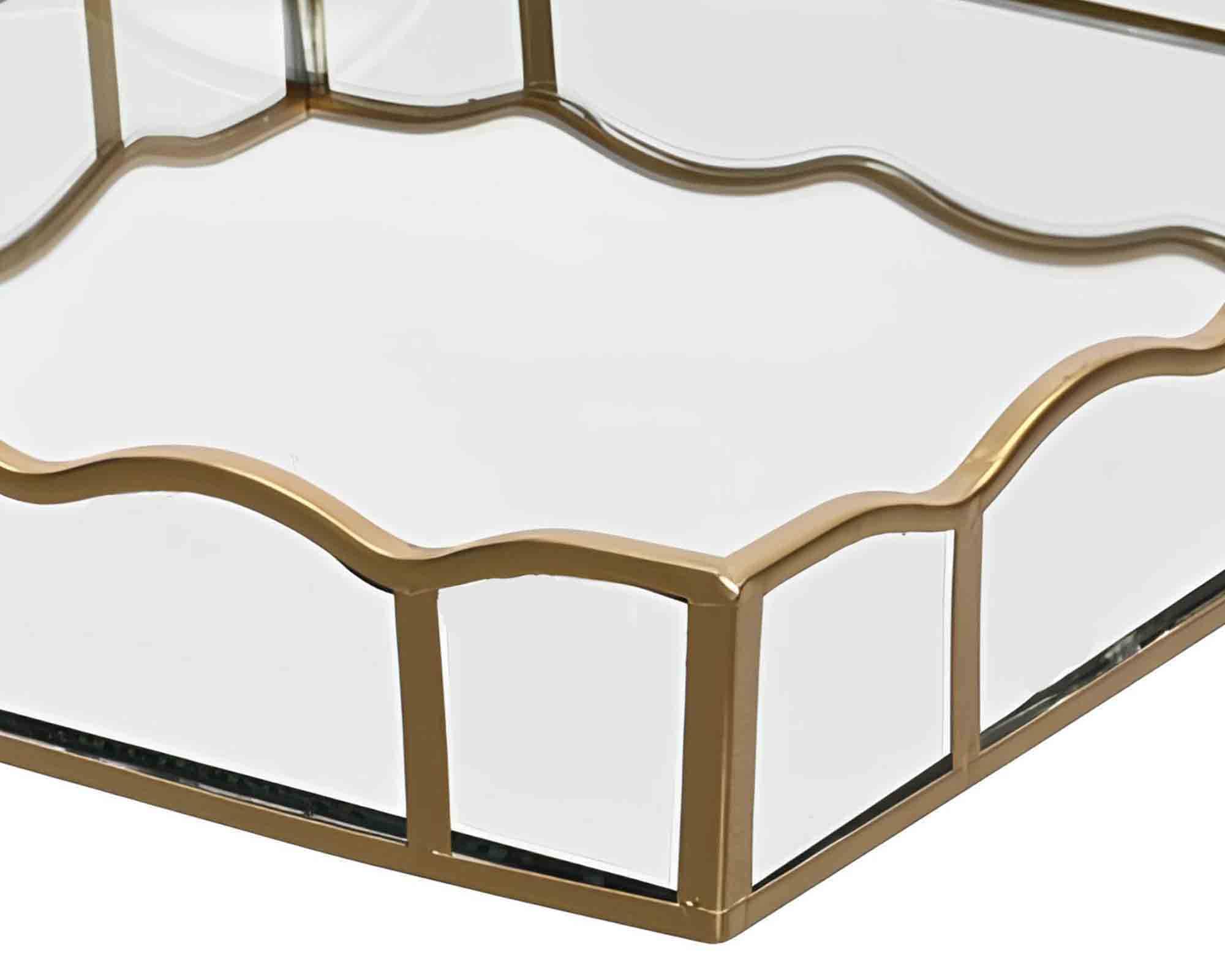 Vassoio Quadrato Dorato Piccolo 17x17x4cm in Metallo e Vetro - immagine 2