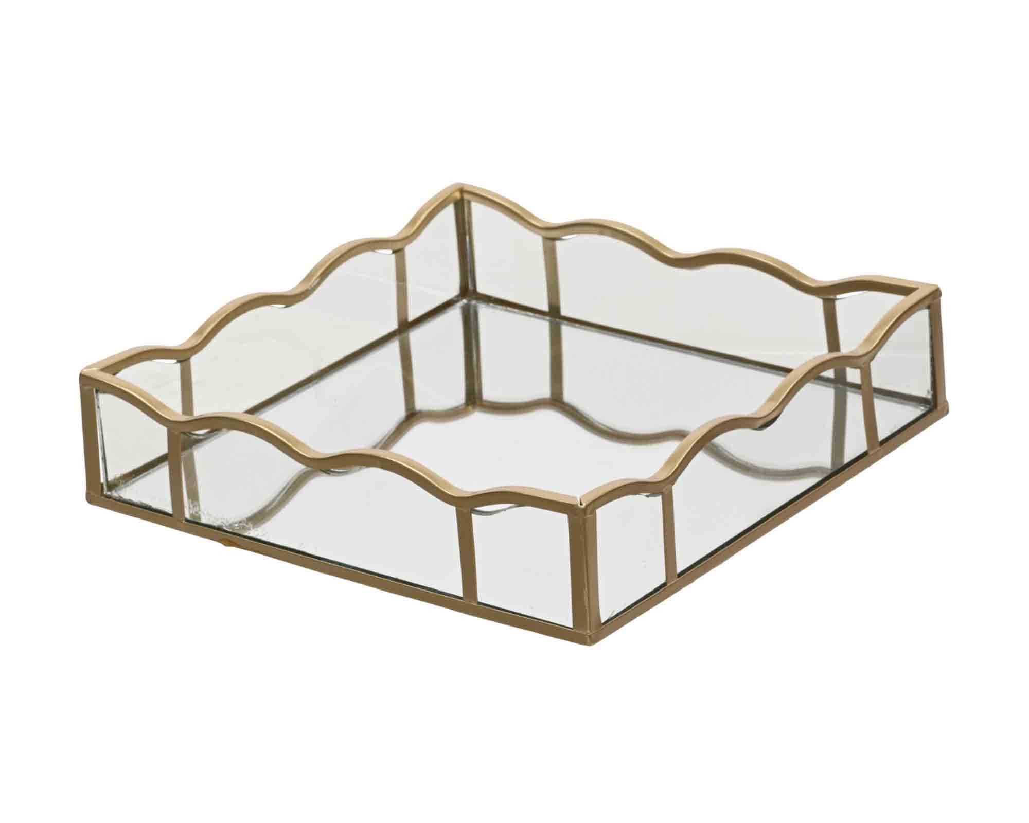 Vassoio Quadrato Dorato Piccolo 17x17x4cm in Metallo e Vetro