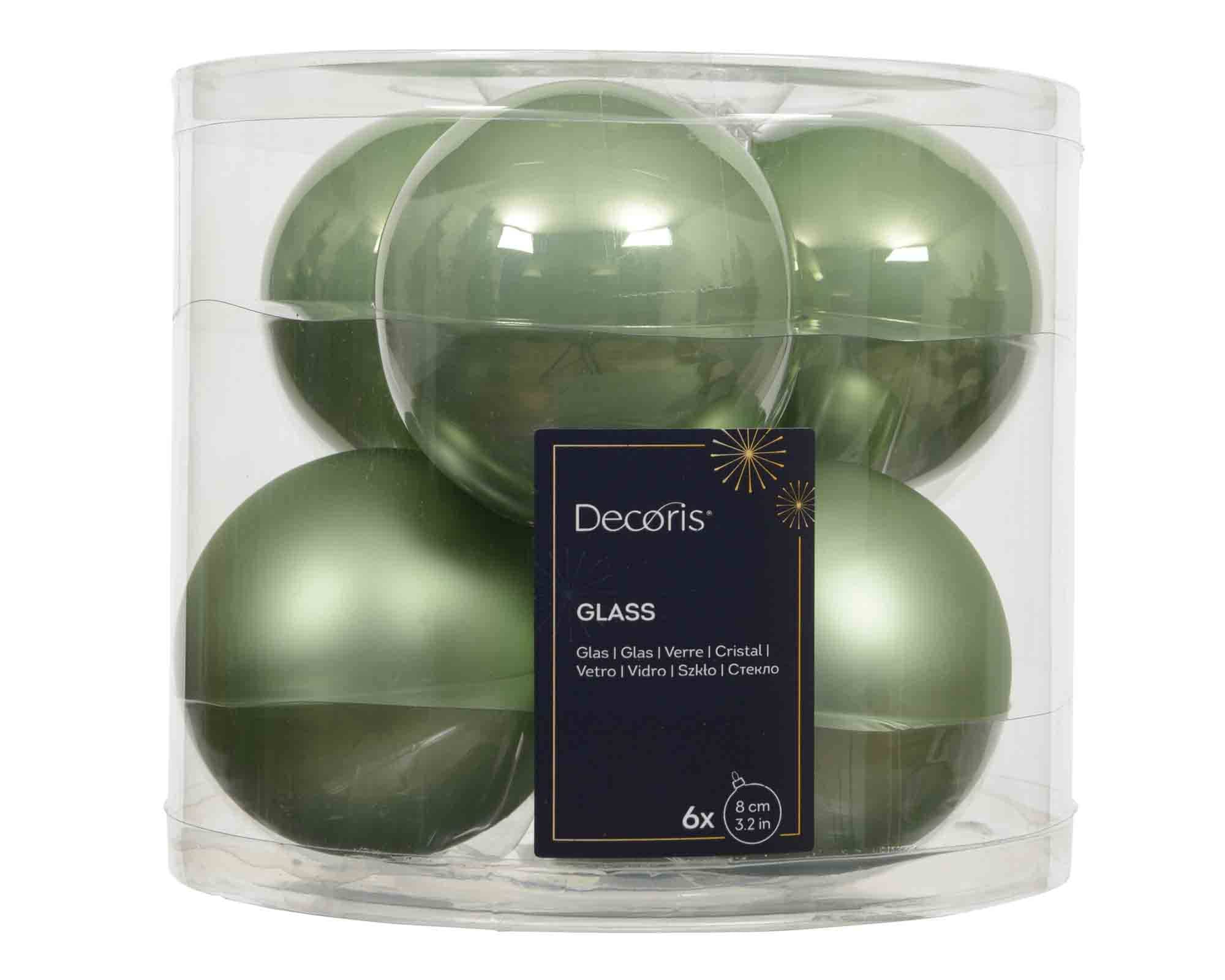 Set 6 Pz Sfere Verde Chiaro Assortito D8cm in Vetro