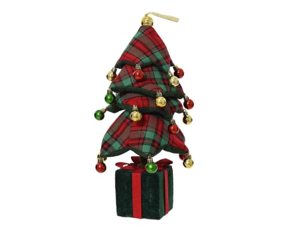 Albero da Poggio con Pacco Regalo Verde e Rosso D18x45cm in Poliestere