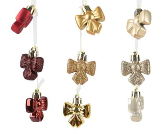 Set 3 Pz Pendente a Fiocco Rosso, Oro o Bianco Assortito 4x4x4cm in Poliestere