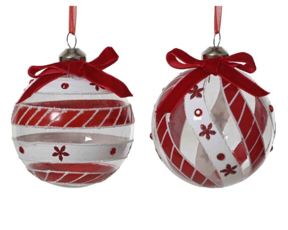 Sfera Rosso e Bianco a Righe Assortito D8cm in Vetro