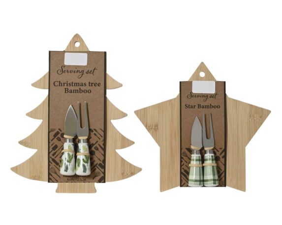 Tagliere da Formaggio da Appendere con Coltelli Assortito 23x28cm in Bamboo