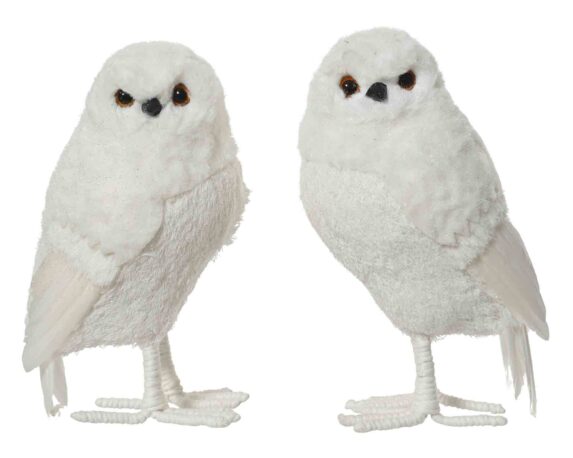 Decorazione Gufo Bianco D14x13x25cm in Poliestere