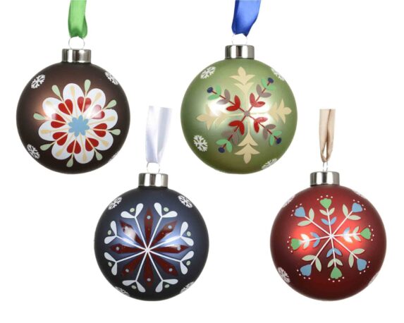 Sfera si Natale con Decorazione Fiocco di Neve Assortito D8cm in Vetro