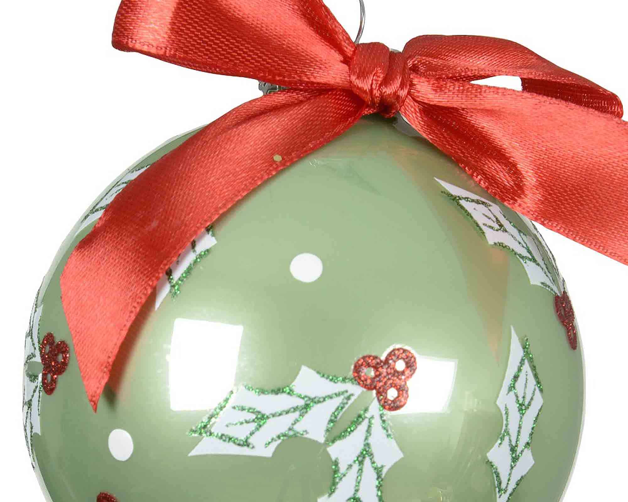 Sfera Verde Smaltata con Bacche Assortito D8cm in Vetro - immagine 2