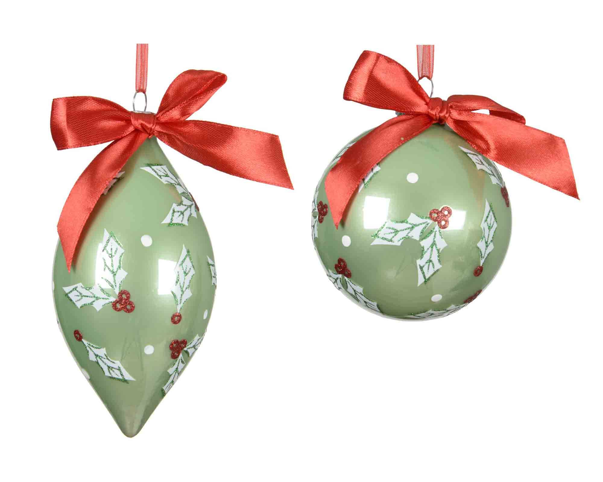 Sfera Verde Smaltata con Bacche Assortito D8cm in Vetro