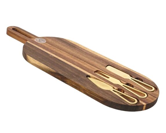 Tagliere da Formaggio Ovale con Set di Coltelli 47x17cm in Legno di Acacia