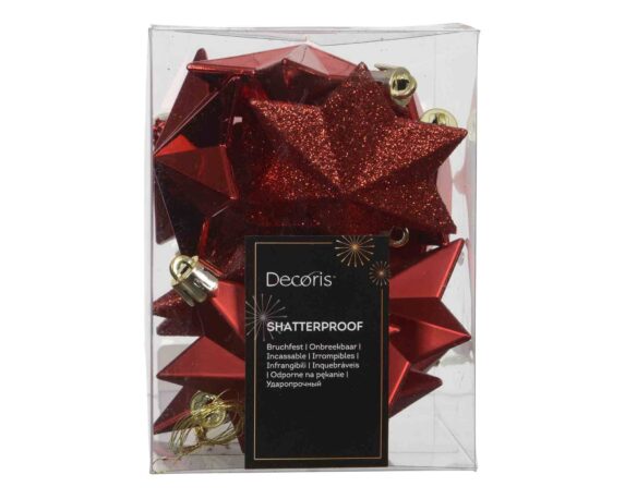 Set 12 Pz Pendenti a Stella Rosso Assortito 9x9x12cm in Poliestere