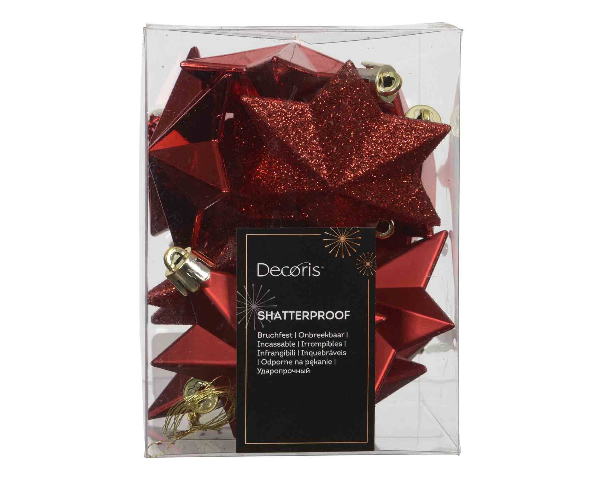 Set 12 Pz Pendenti a Stella Rosso Assortito 9x9x12cm in Poliestere