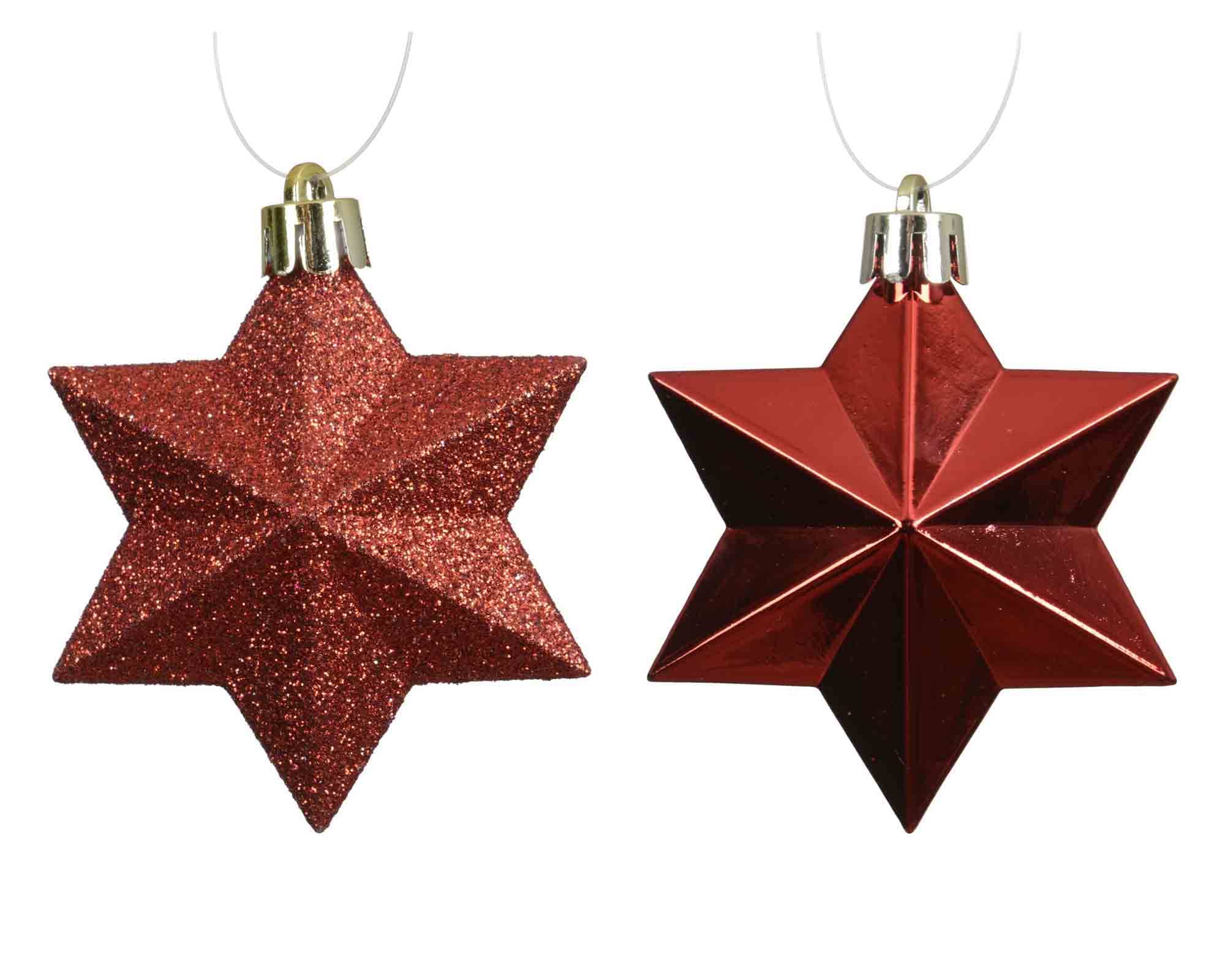 Set 12 Pz Pendenti a Stella Rosso Assortito 9x9x12cm in Poliestere - immagine 2