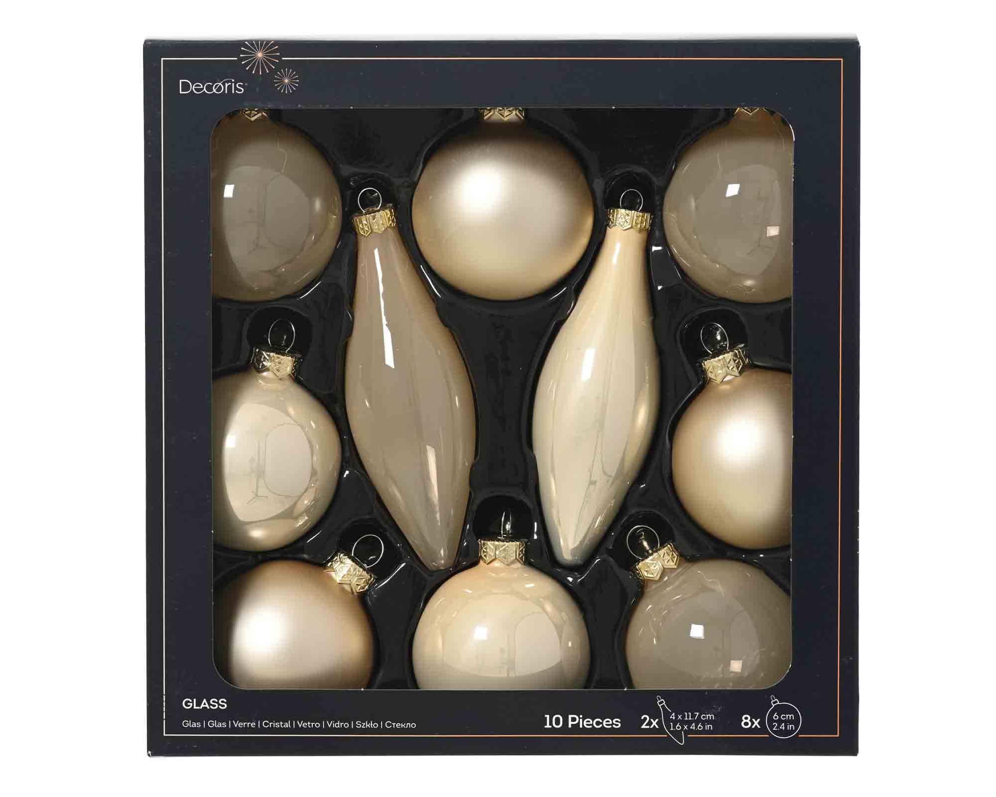 Set 10 Pz Sfere e Pendenti Perla Assortito D6cm in Vetro