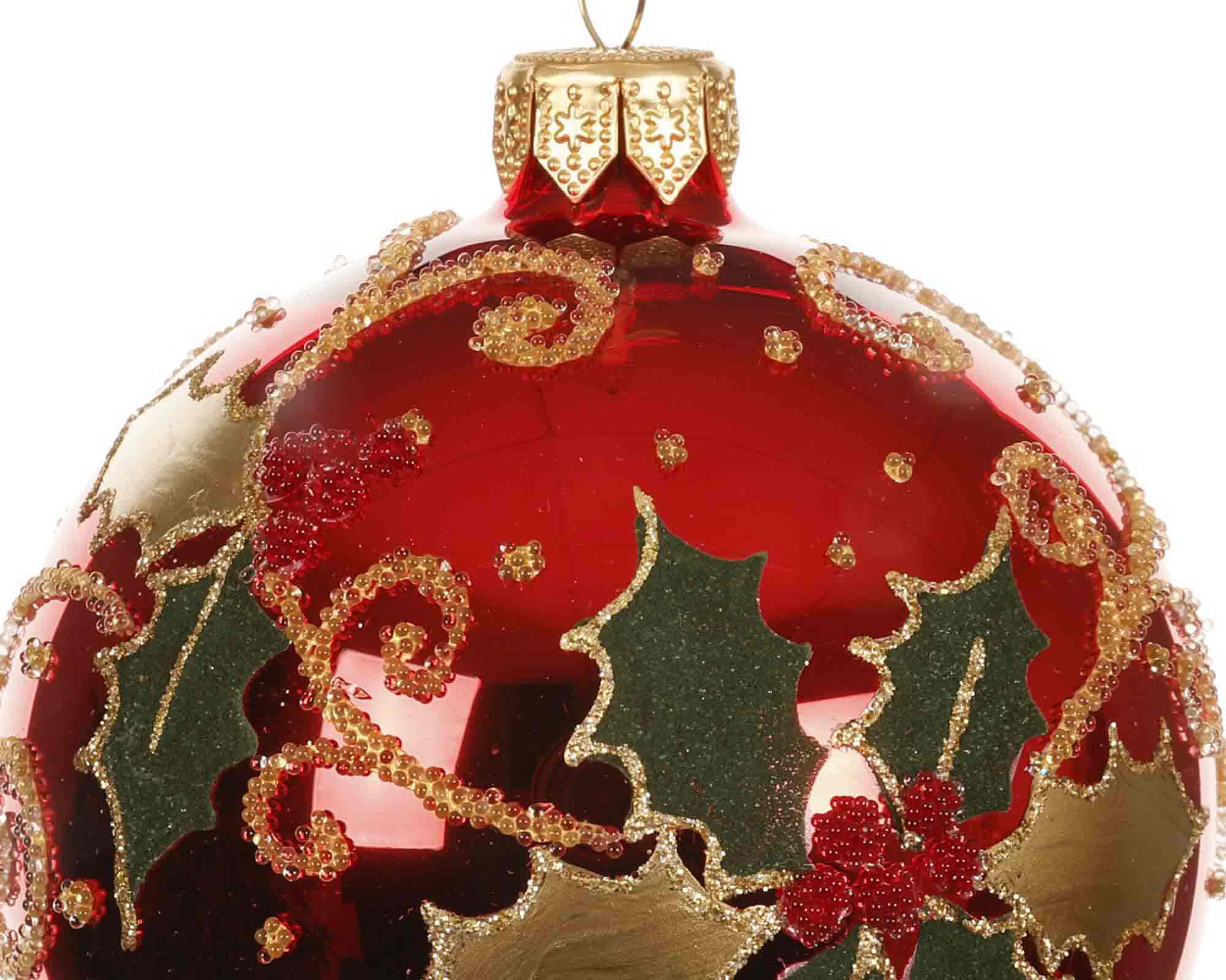 Sfera Rossa con Agrifoglio Decorativo Assortito D8cm in Vetro - immagine 2
