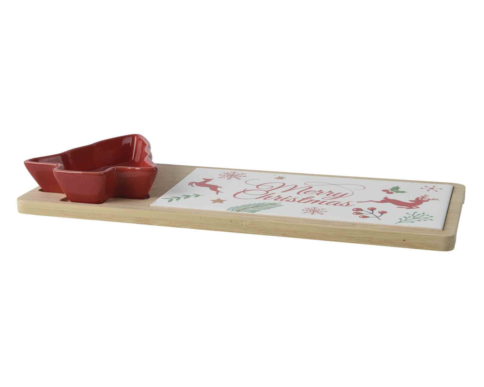 Set Tagliere con Ciotola a Forma di Albero 12x30x2,5cm in Legno