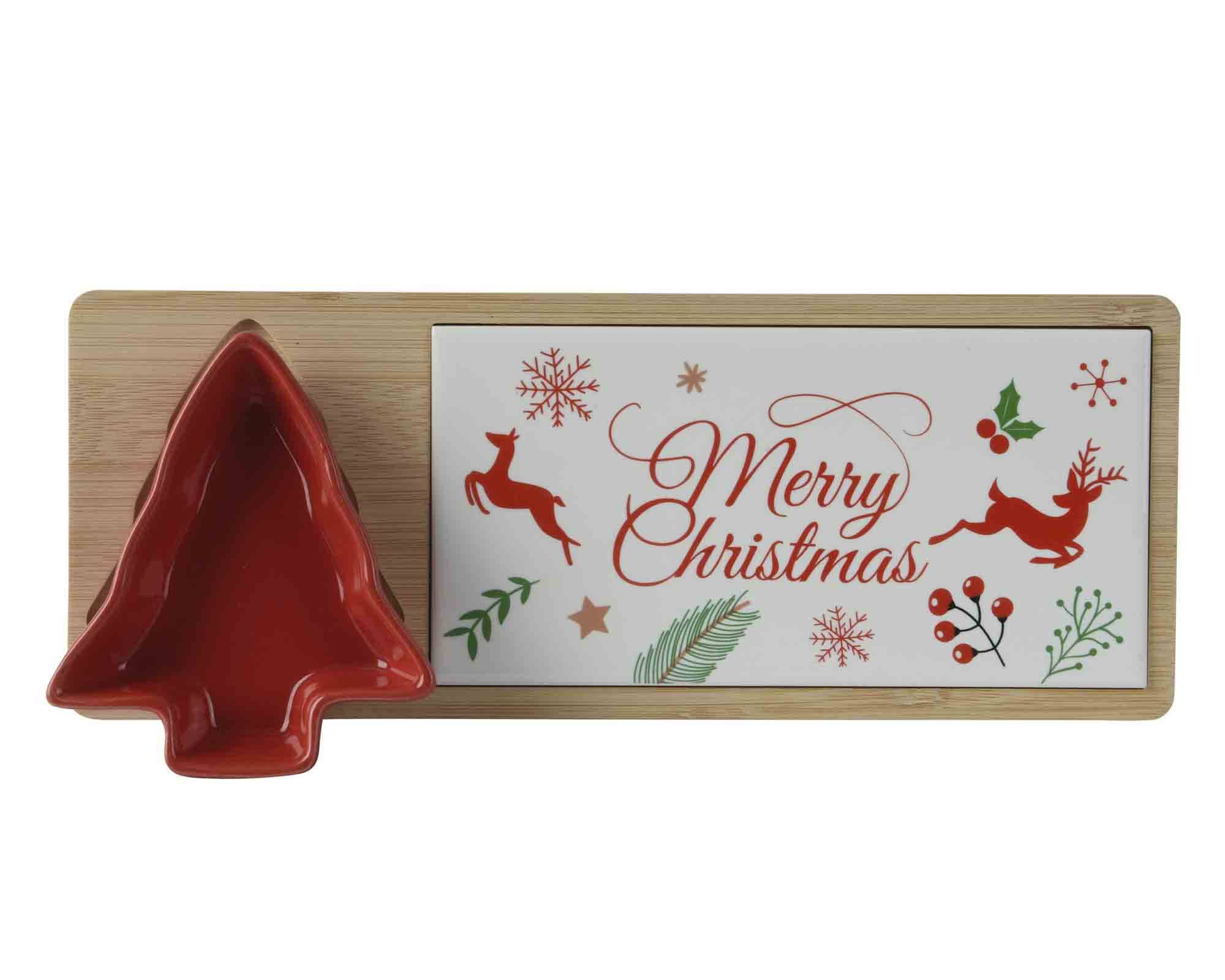 Set Tagliere con Ciotola a Forma di Albero 12x30x2,5cm in Legno - immagine 2