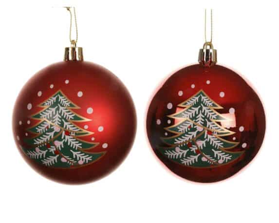 Sfera Rosso con Albero di Natale Decorativo D8cm in Plastica