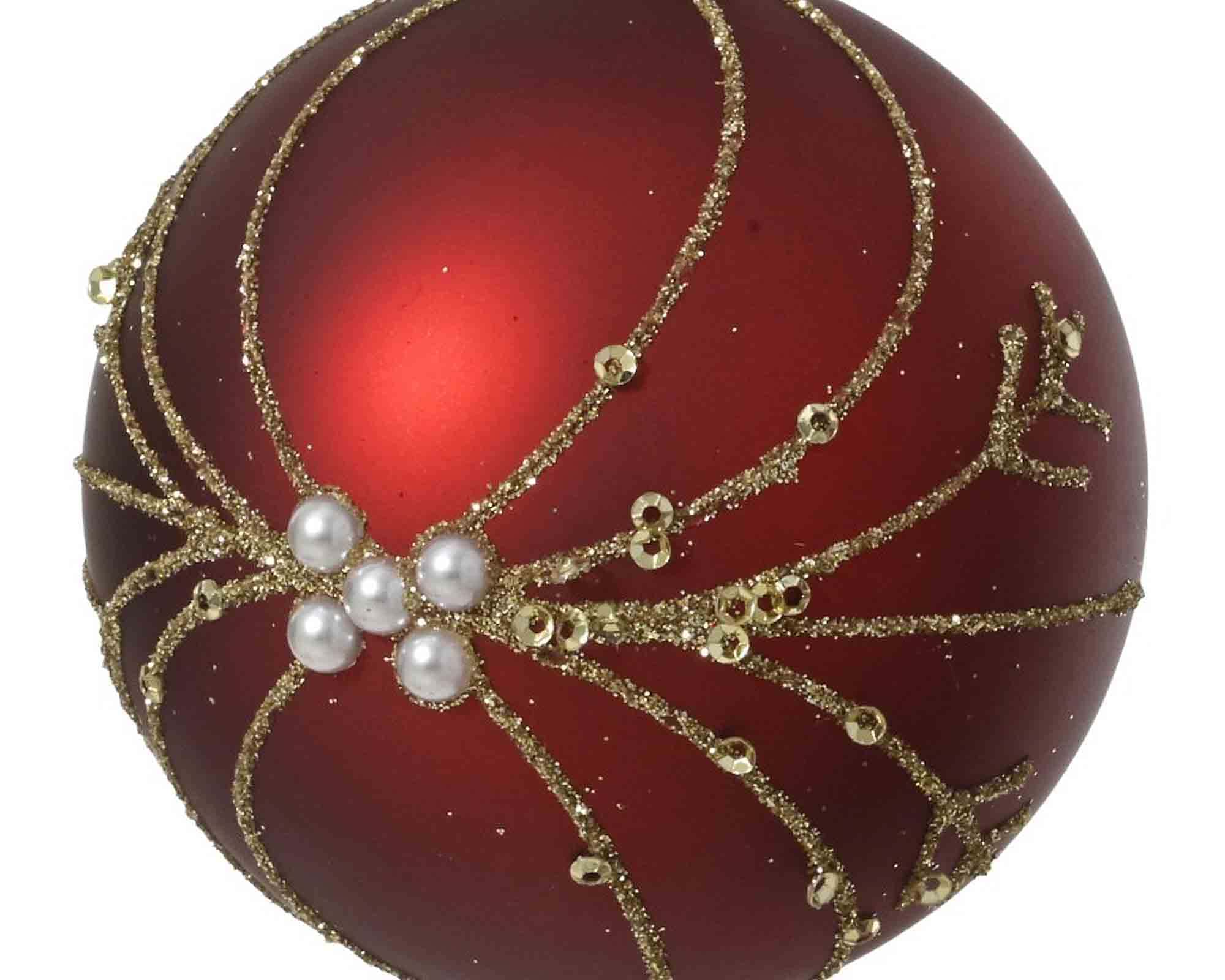 Sfera Rossa con Perle e Glitter Assortito D8cm in Vetro - immagine 2
