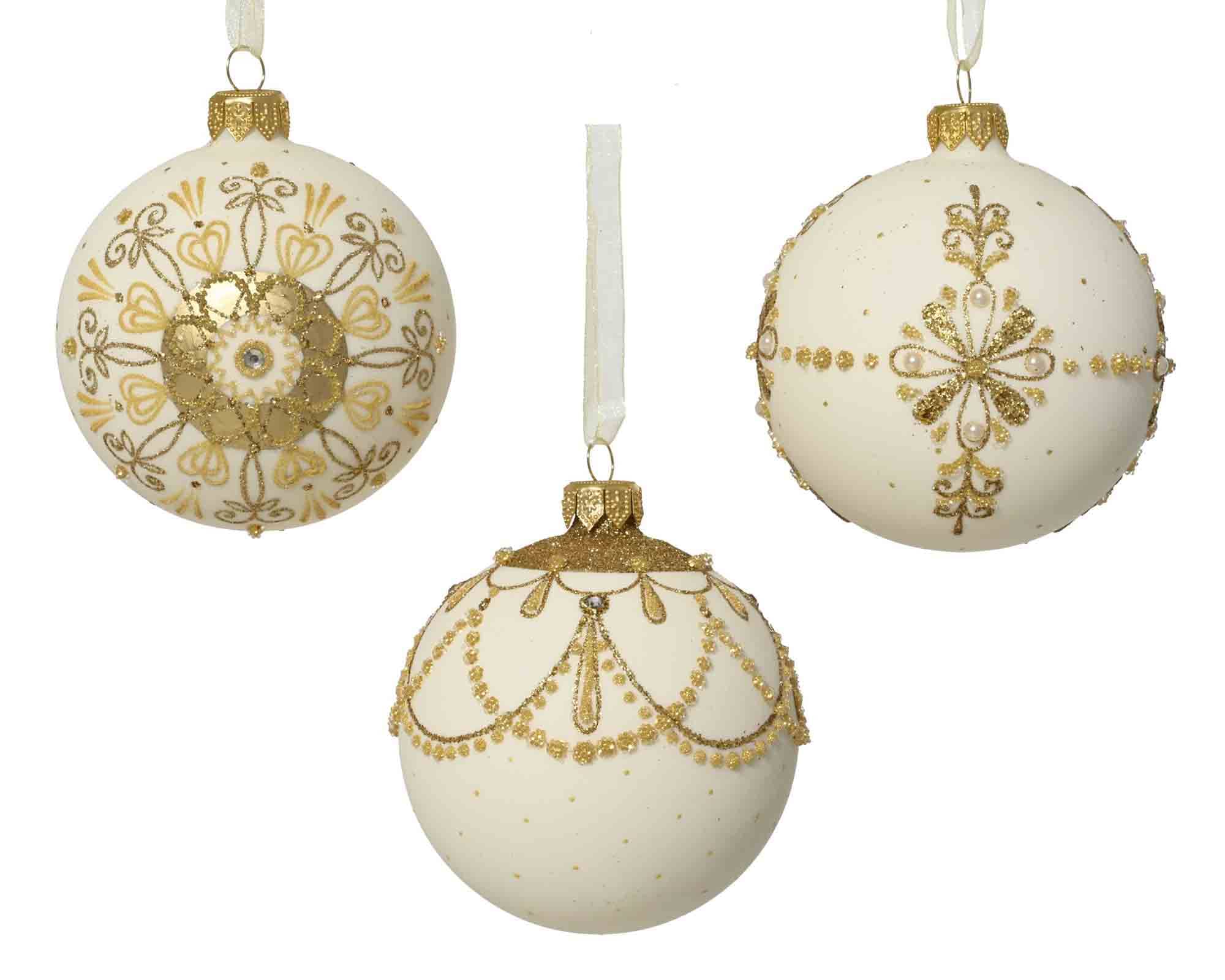 Sfera Bianca Opaco Glitterata D8cm in Vetro