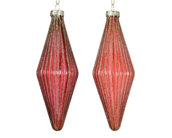 Pendente Rosso Cosrtine e Glitter Assortito D5x14cm in Vetro