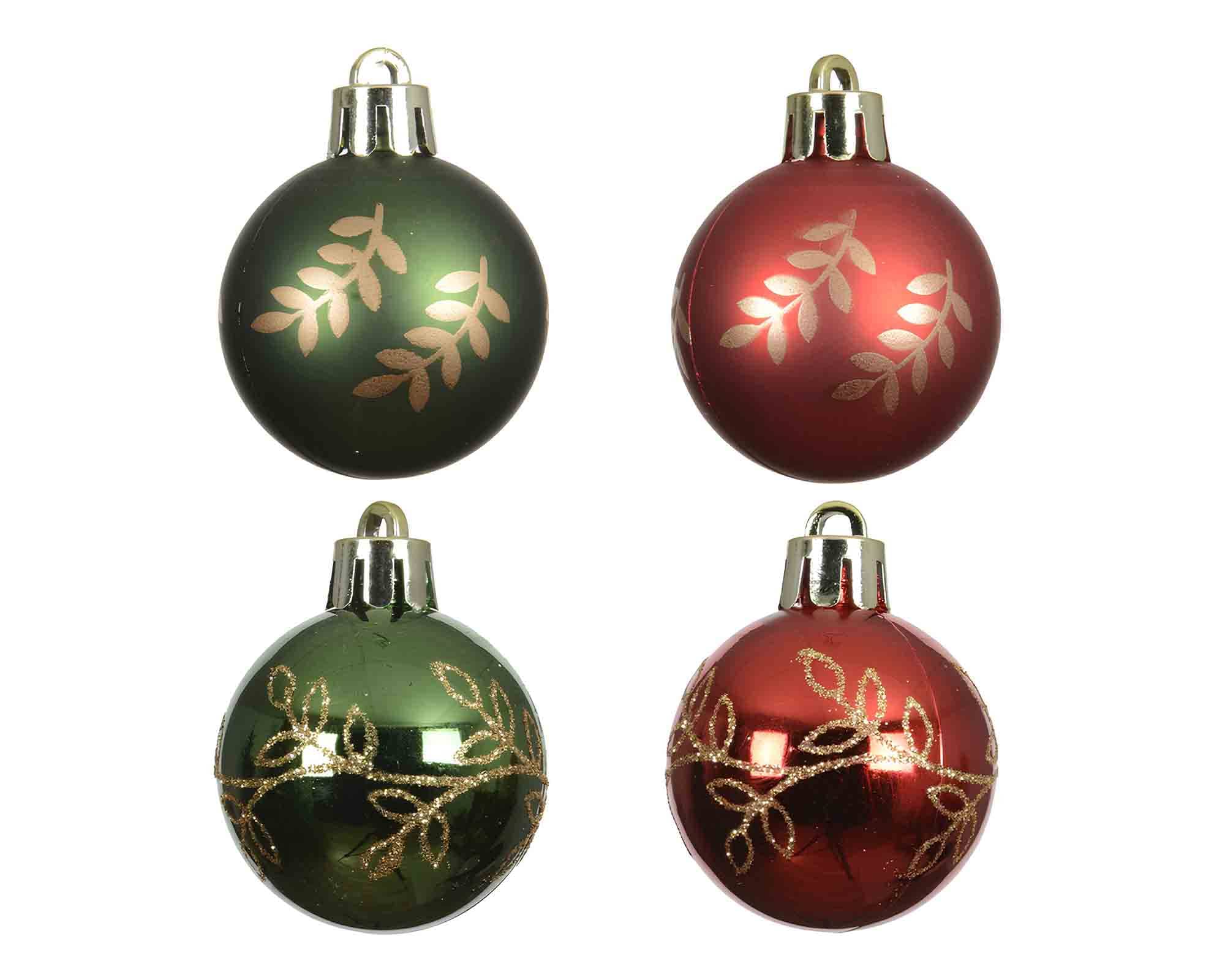 Set 7 Pz Sfere di Natale con Foglie Decorativi Assortito D4cm in Plastica