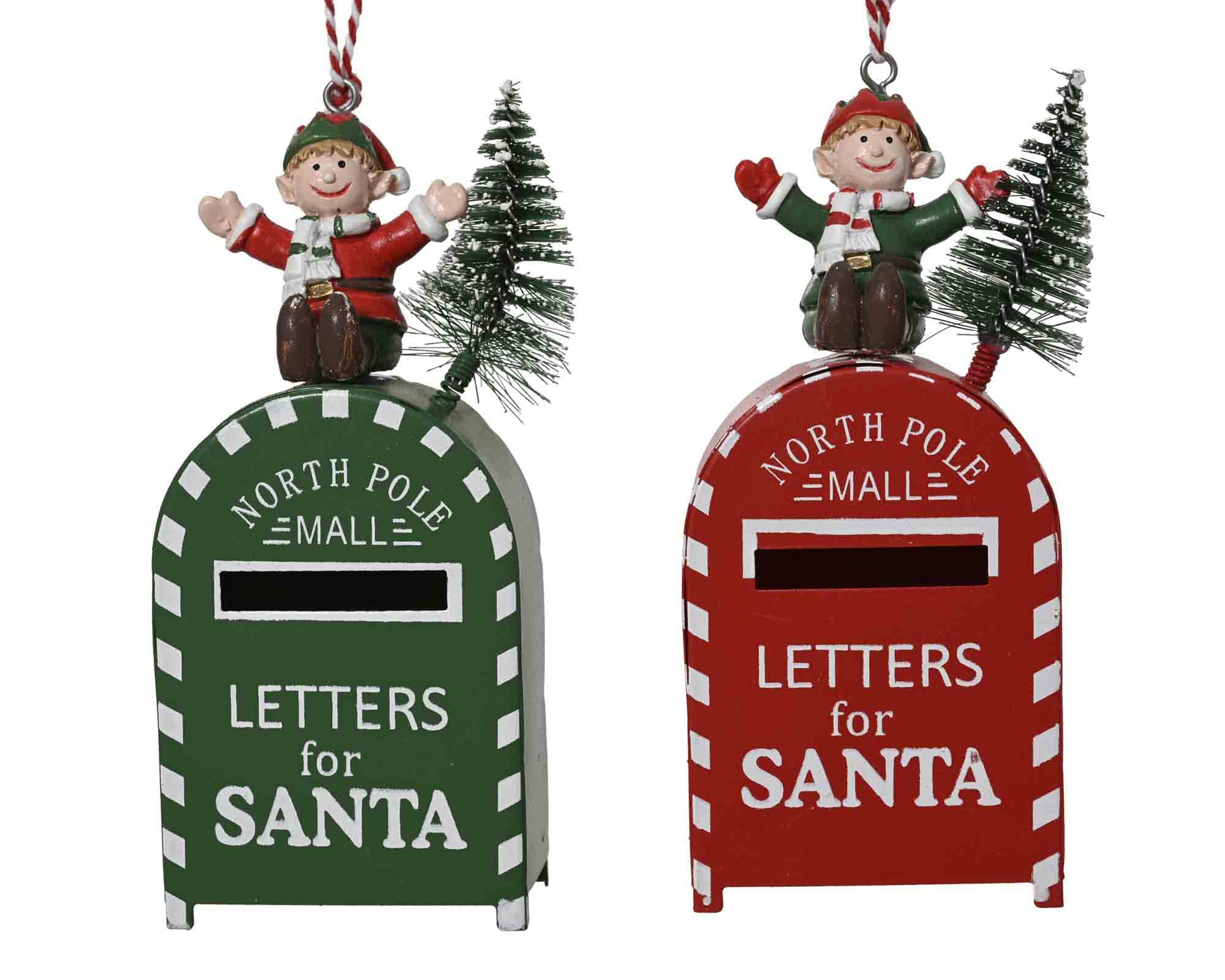 Decorazione Pendente Portalettere con Elfo Assortito 6,5x3x14,5cm in Metallo e Plastica