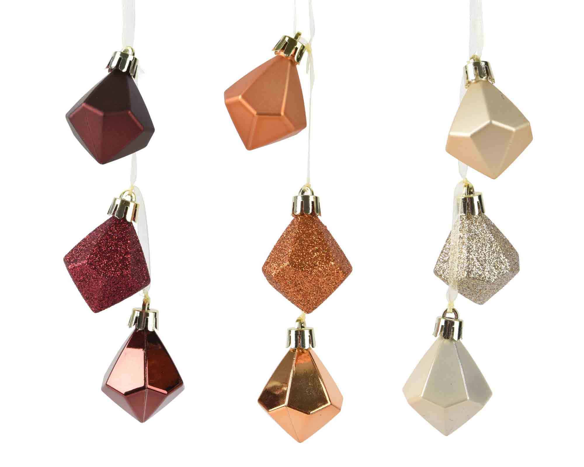 Set 3 Pz Pendente a Diamante Rosso, Oro o Bianco Assortito 4x4x6cm in Poliestere