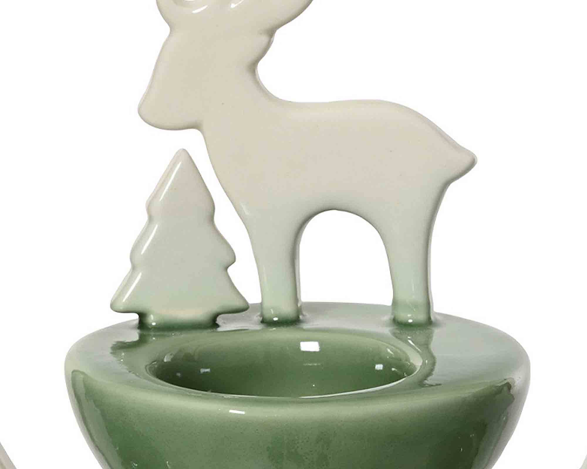 Decorazione Portacandela Bianco e Verde con Alberi, Renne o Stelle 8,5x8,5x9cm in Ceramica - immagine 2