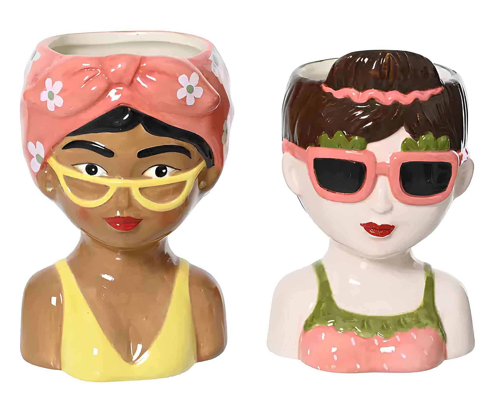 Vaso a Forma di Busto di Donna con Occhiali Assortito 16cm in Dolomite - Kaemingk