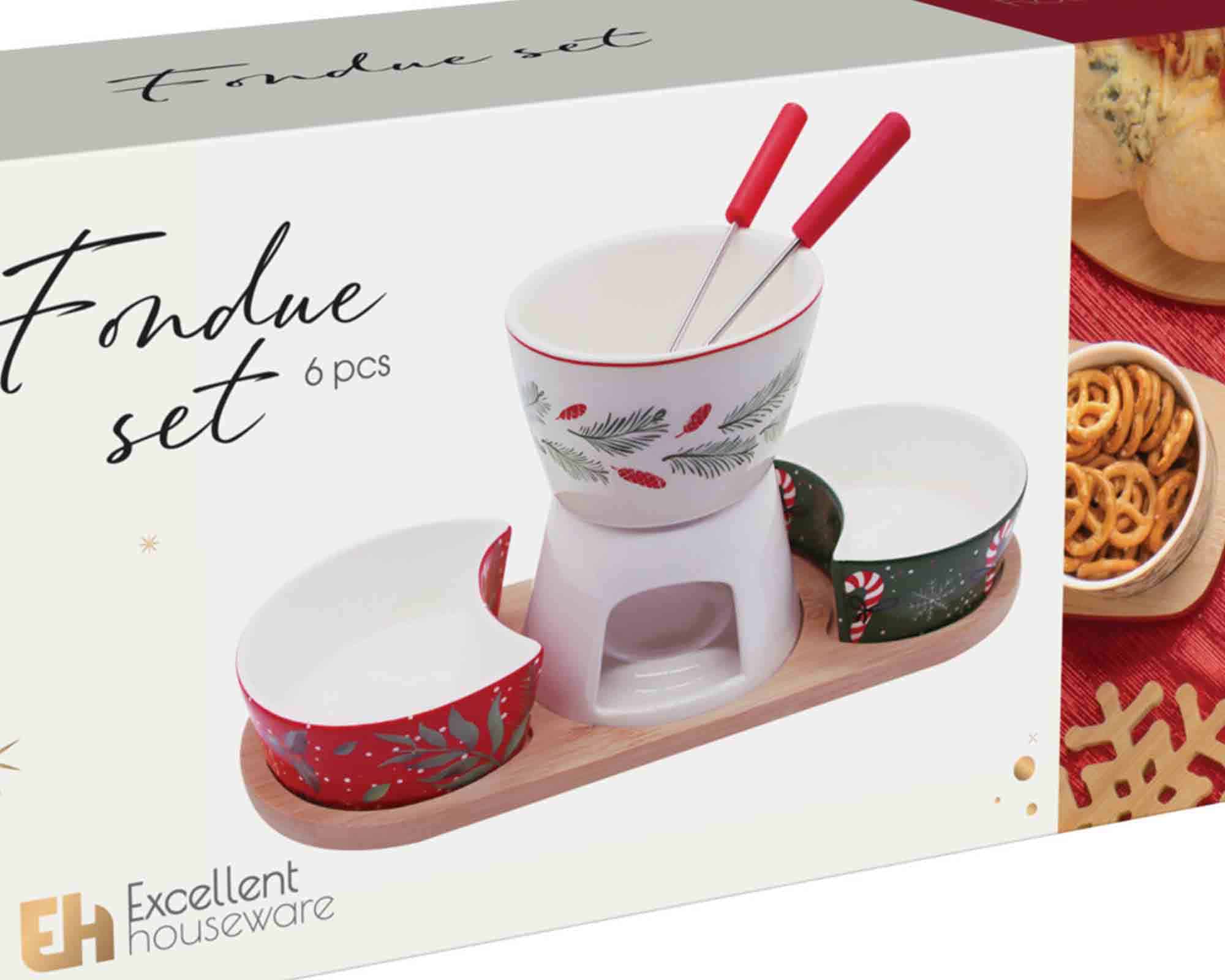 Set 6 Pz Fonduta per il Cioccolato Natalizia con Scaldavivande 28,5×12×13cm in Ceramica - immagine 2