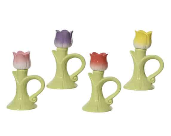 Portacandela con Fiore Assortito 10,5×8,5x16cm in Porcellana – Kaemingk