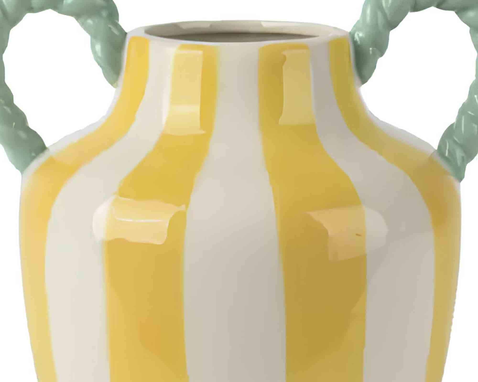 Vaso a Strisce con Manici Giallo e Bianco 21,5x18x26cm in Dolomite - Kaemingk - immagine 2