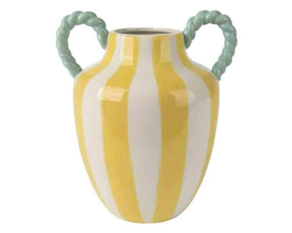 Vaso a Strisce con Manici Giallo e Bianco 21,5x18x26cm in Dolomite – Kaemingk