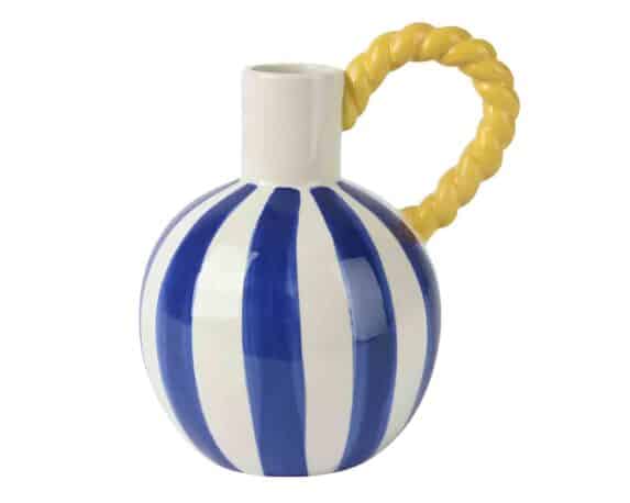 Vaso a Strisce con Manico Blu e Bianco 17x14x19,5cm in Dolomite – Kaemingk