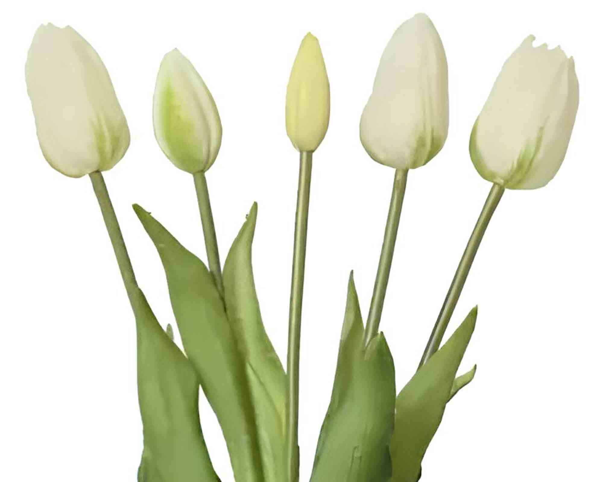 Mazzo di 5 Tulipani Bianco 15x15x40cm in Poliestere - Kaemingk - immagine 2