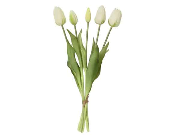 Mazzo di 5 Tulipani Bianco 15x15x40cm in Poliestere – Kaemingk
