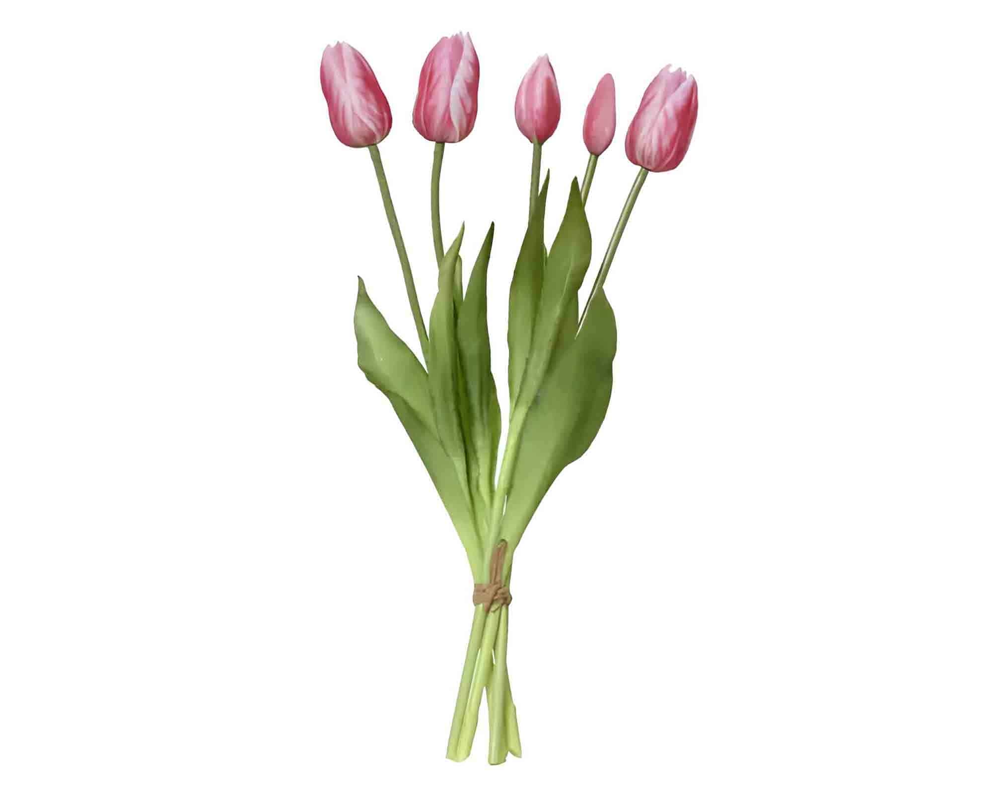 Mazzo di 5 Tulipani Rosa 15x15x40cm in Poliestere - Kaemingk