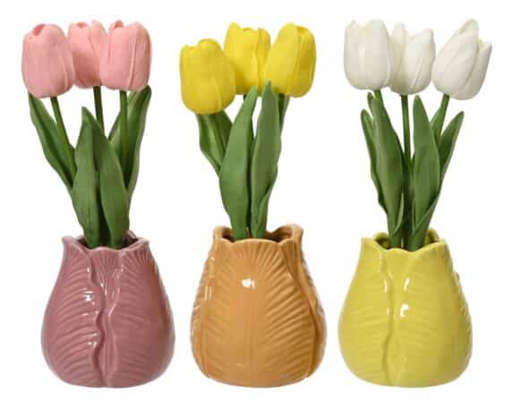 Vaso Decorativo con Tulipani Assortito D7x24cm in Porcellana – Kaemingk